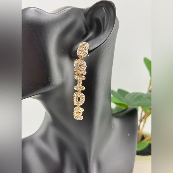 Crystal BRIDEStatement Earrings Perfect for Bridal Showers Bachelorette Parties - Picture 1 of 9